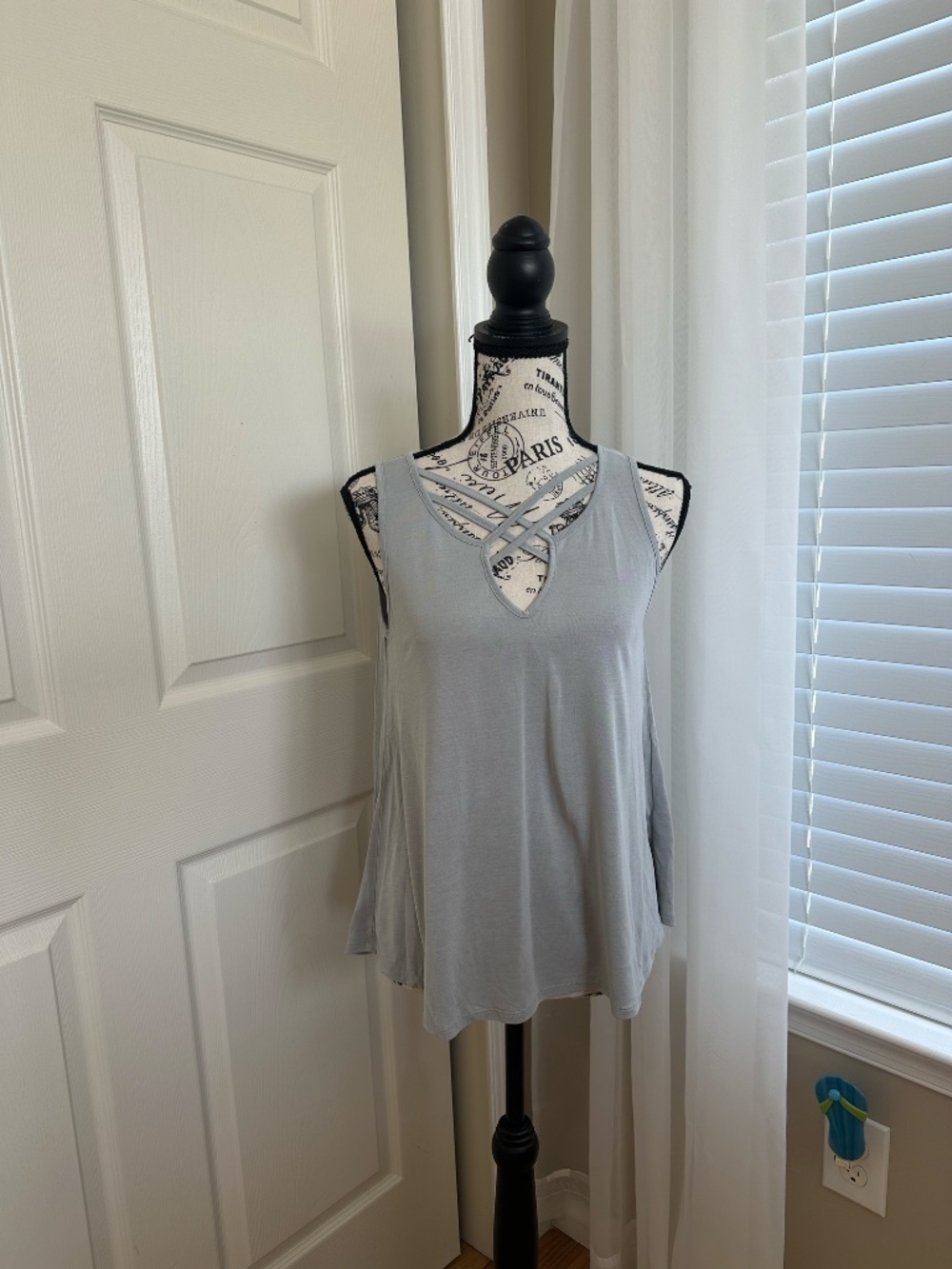 Minty Grey Cross-Front Tank Top